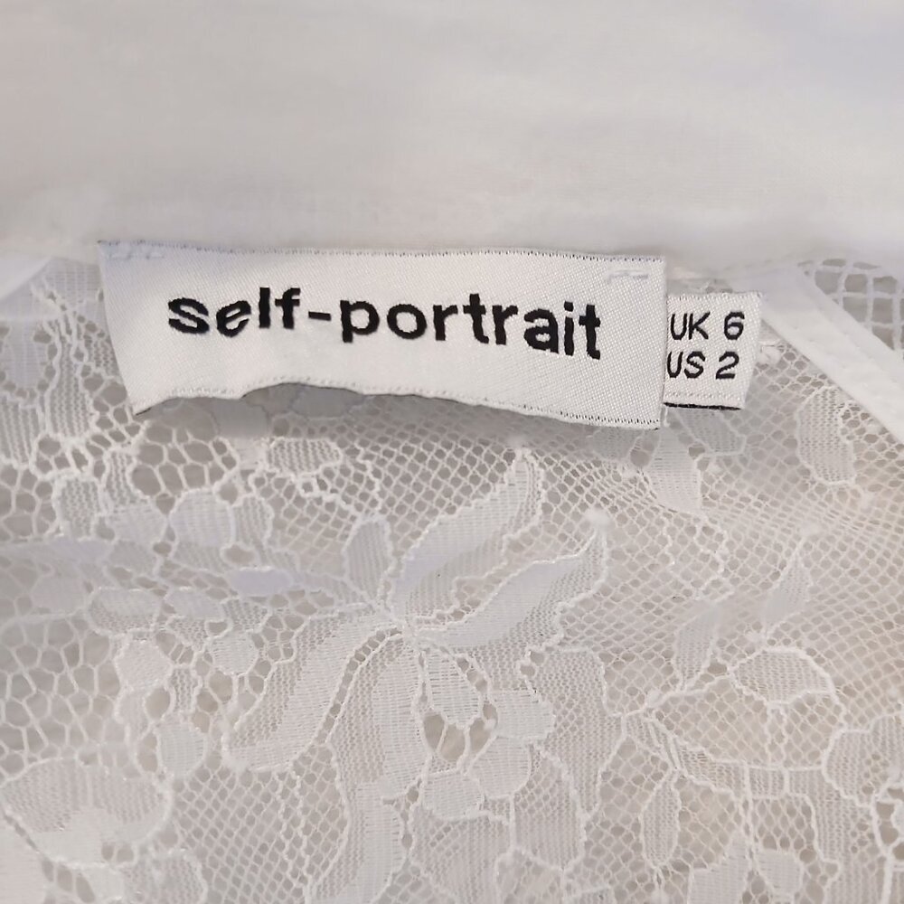 Self Portrait Victorian Romantic Sheer Draped Sleeve Lace Paneled Blouse Size 2 - Picture 12 of 14